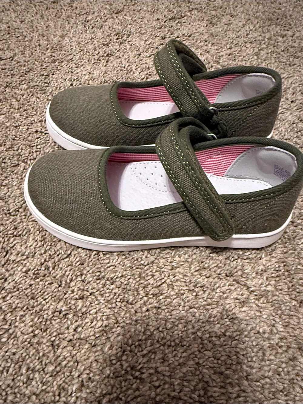 L”Amour Kids Olive Green Mary Jane Canvas Shoes